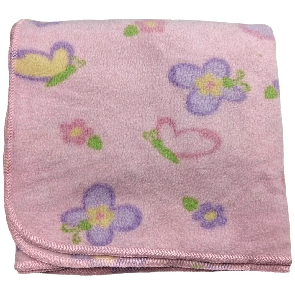 Crown Crafts Soft Pink Fleece Flower Butterfly Baby Girl Blanket Lovey 30x30